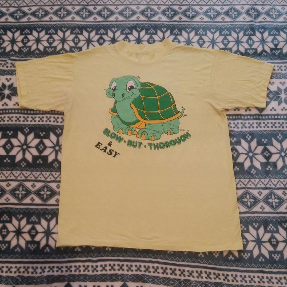 🐢 Vtg 1987 🔥 Turtle Yellow Shirt 💎 Single Stitch USA Slow & Easy But Thorough